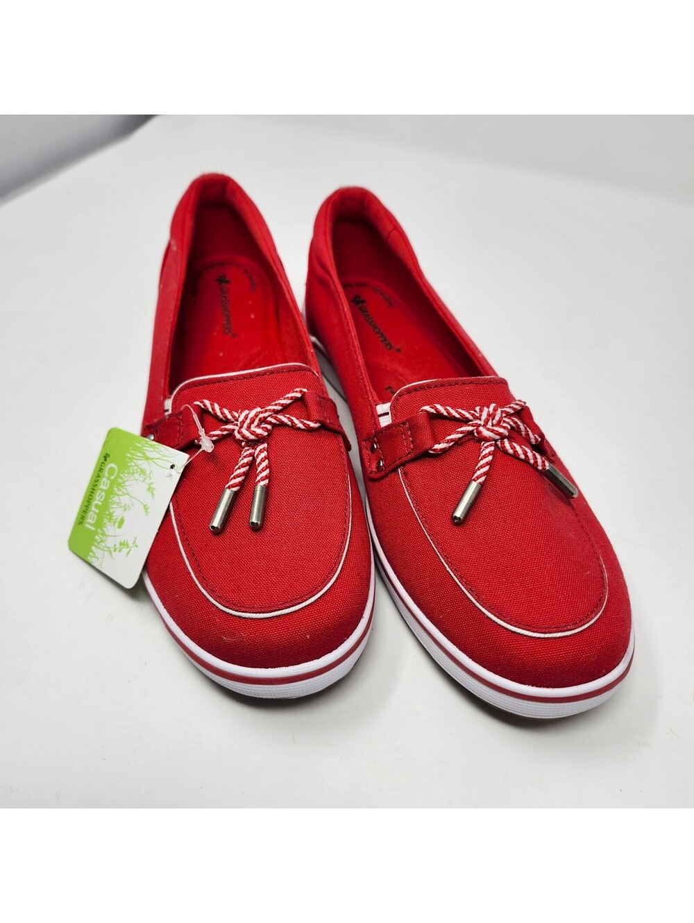 Grasshoppers Casual Red Canvas Boat Loafers Comfort Shoes Women's 7 New